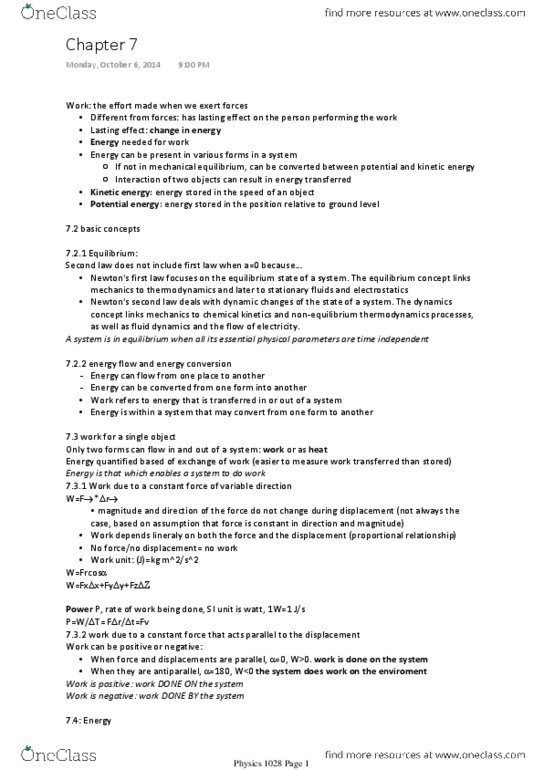 Physics 1029A/B Chapter Notes - Chapter 7-11: Ideal Gas Law, Electric Potential Energy, Thermal Equilibrium thumbnail