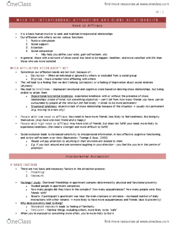 PSY 2110 Lecture Notes - Lecture 12: Ostracism, Shyness, Social Exclusion thumbnail