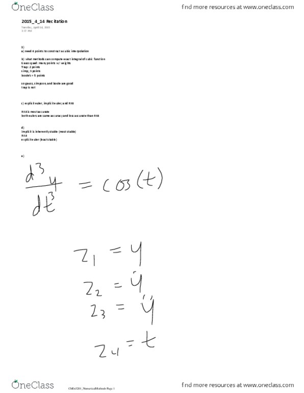 CHEN 3201 Lecture Notes - Lecture 42: Backward Euler Method, Euler Method, Cubic Hermite Spline thumbnail