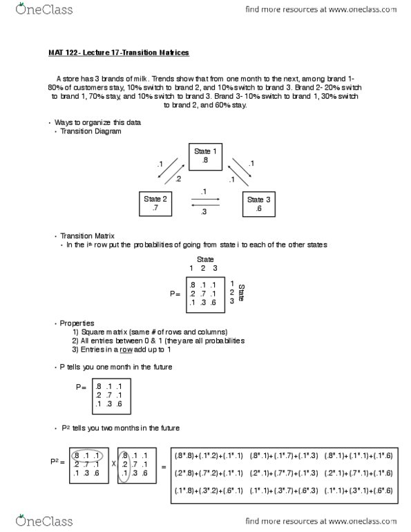 MAT 122 Lecture Notes - Lecture 17: Square Matrix thumbnail