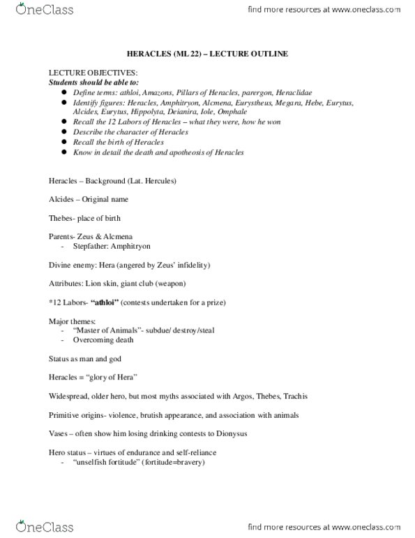 HUM 4825 Lecture Notes - Lecture 22: Alcmene, Heracleidae, Deianira thumbnail