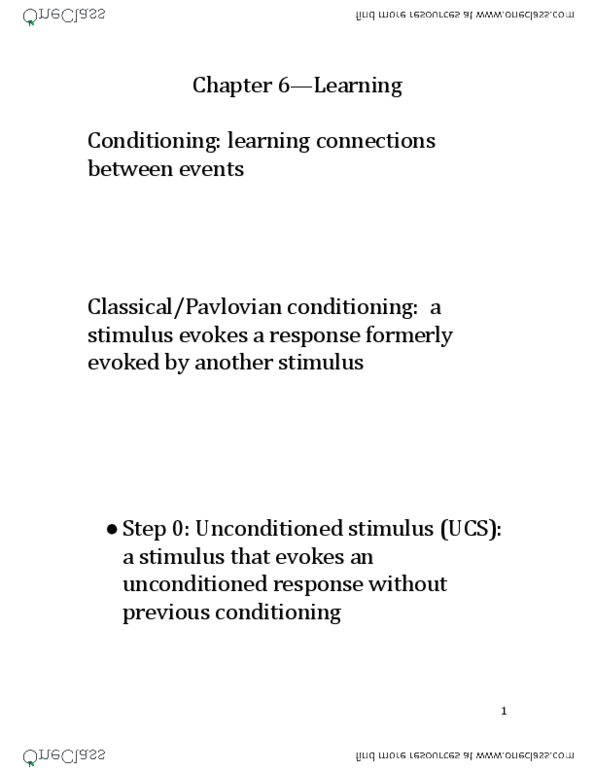 PS102 Lecture Notes - Lecture 3: Reinforcement, Classical Conditioning, Addon thumbnail