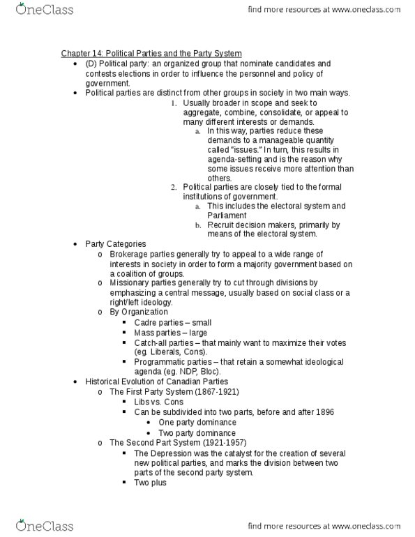 POLB50Y3 Chapter Notes - Chapter 14: Fourth Party System, First Party System, Third Party System thumbnail