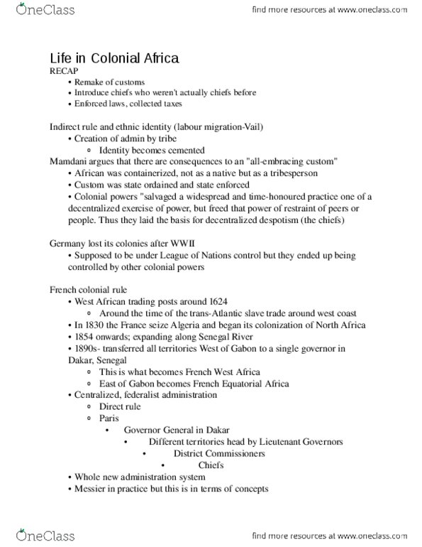 HISB51H3 Lecture Notes - Lecture 3: Colonisation Of Africa thumbnail