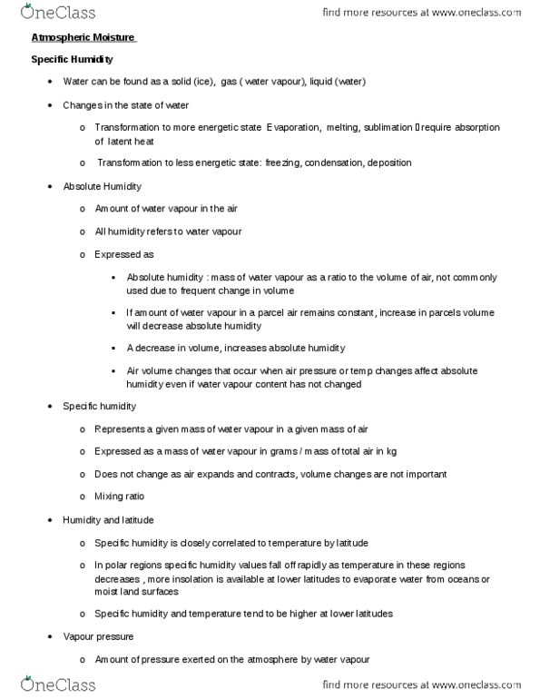 ENVIRSC 1A03 Lecture Notes - Lecture 6: Vapor Pressure, Humidity, Fluid Parcel thumbnail