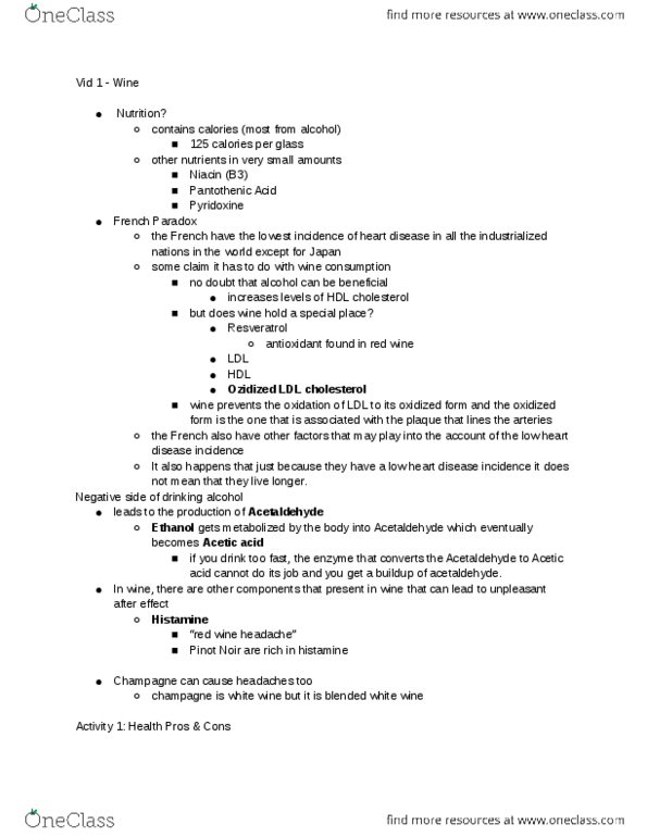 CHEM 181 Lecture Notes - Lecture 2: Red Wine Headache, Fortified Wine, High-Density Lipoprotein thumbnail