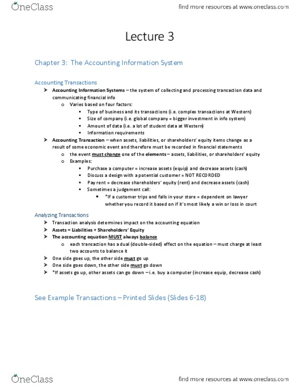 Management and Organizational Studies 1023A/B Chapter Notes - Chapter 3: Double-Entry Bookkeeping System, Accounting Equation, Financial Statement thumbnail