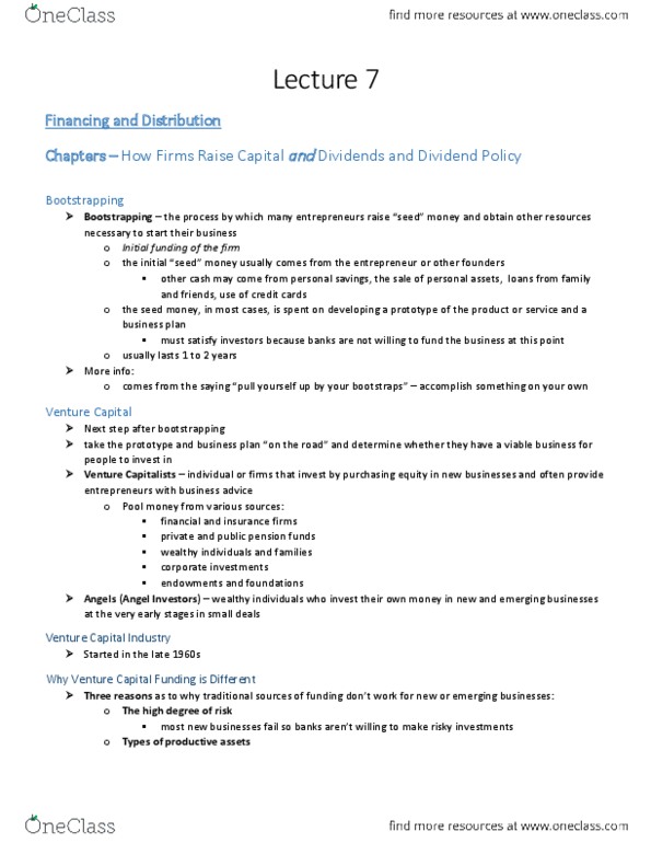 Management and Organizational Studies 1023A/B Chapter Notes - Chapter 7: Initial Public Offering, Venture Capital Financing, Private Equity Firm thumbnail