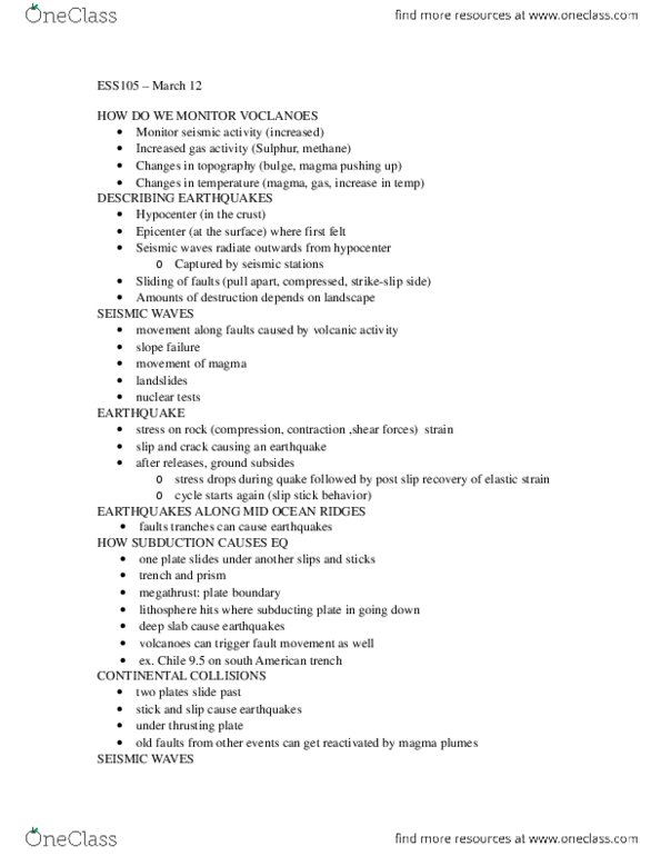 ESS105H1 Lecture Notes - Lecture 6: Hypocenter, Seismogram, Megathrust Earthquake thumbnail