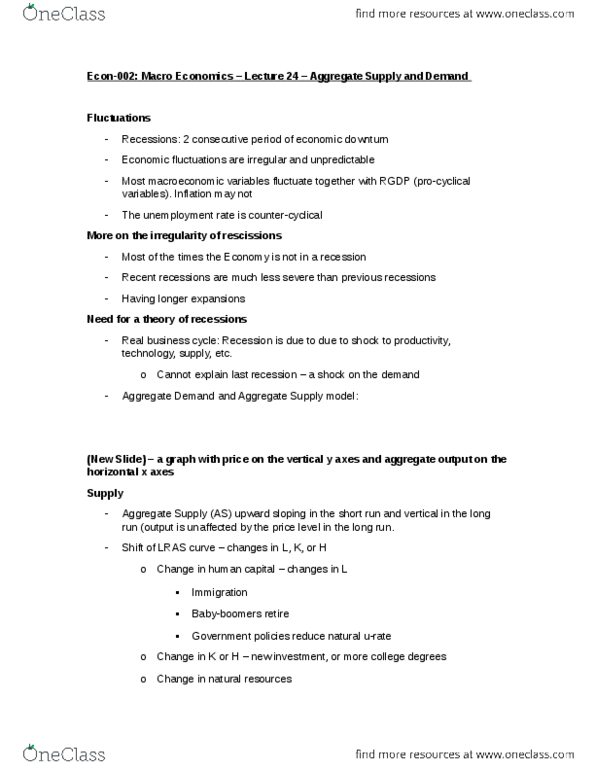 ECON 002 Lecture Notes - Lecture 24: Real Business-Cycle Theory, Aggregate Demand, Aggregate Supply thumbnail