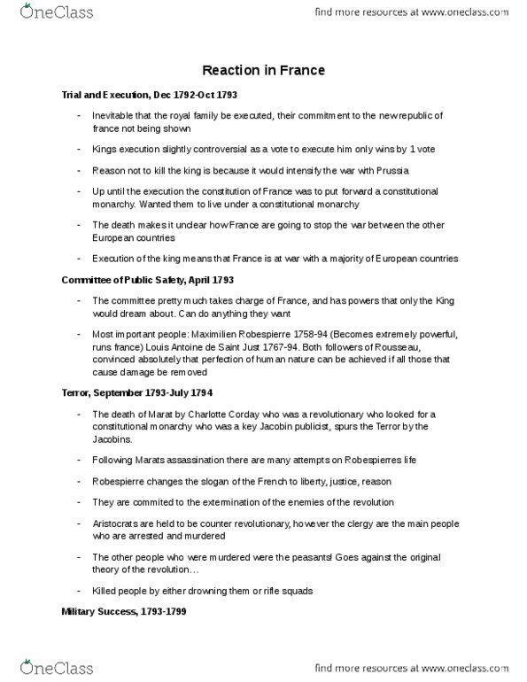 History 1401E Lecture Notes - Lecture 32: Maximilien Robespierre, Counter-Revolutionary, Lazare Carnot thumbnail