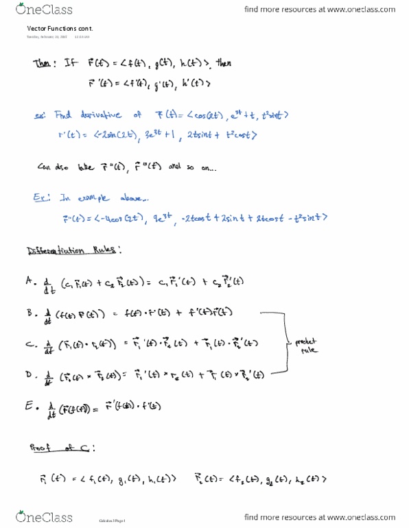 MATH V1201 Lecture 9: Vector Fucntions cont. (as PDF) thumbnail