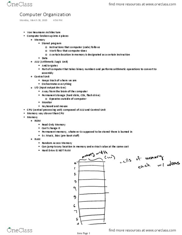 COMS W1004 Lecture Notes - Lecture 17: Von Neumann Architecture, Central Processing Unit, Memory Address thumbnail