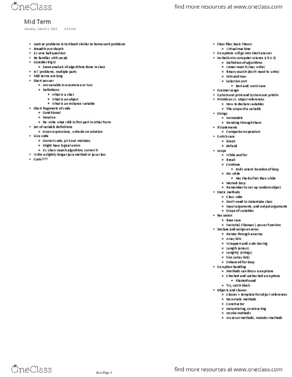 COMS W1004 Lecture Notes - Lecture 14: Search Algorithm, Binary Search Algorithm, Linear Search thumbnail