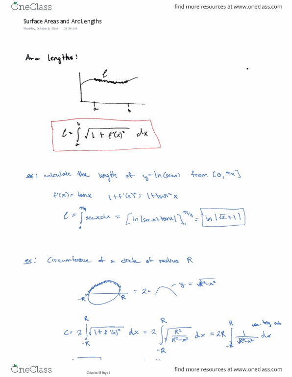 MATH V1102 Lecture 11: Surface Areas and Arc Lengths (as PDF).pdf thumbnail