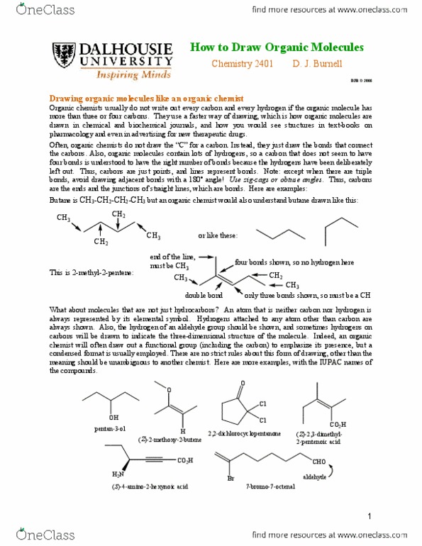 CHEM 2401 Lecture Notes - Lecture 1: Organic Compound, Butane, Aldehyde thumbnail