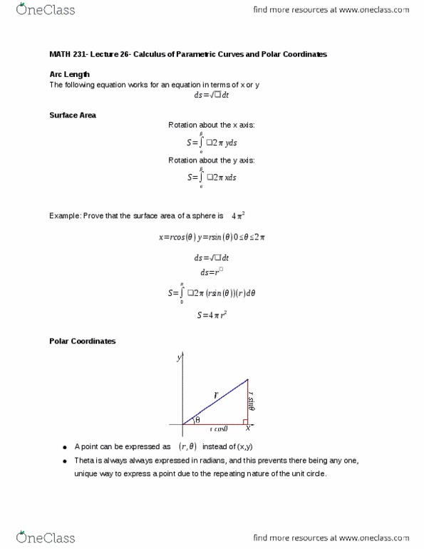 MATH 231 Lecture 26: Calculus of Parametric Curves and Polar Coordinates thumbnail