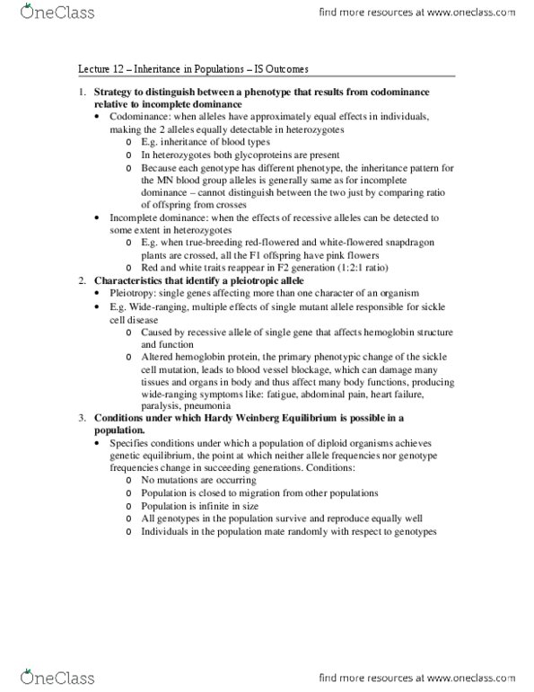 Biology 1001A Lecture 12: 2012.10.22 - Lec 12 - Inheritance in Populations - IS Outcomes.docx thumbnail