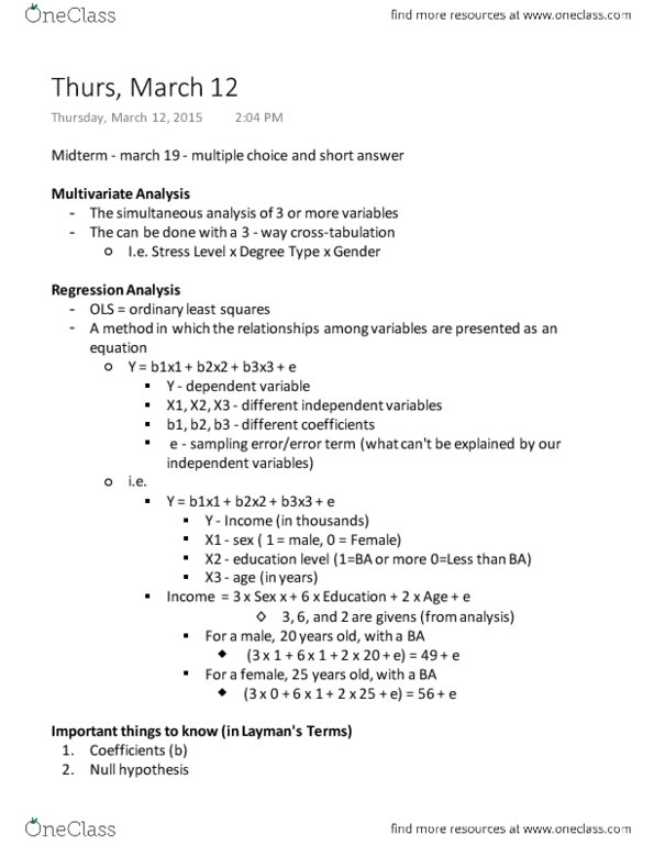 SOCI 217 Lecture Notes - Lecture 16: General Linear Model, Statistical Significance, Dependent And Independent Variables thumbnail