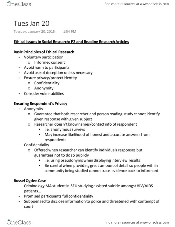 SOCI 217 Lecture Notes - Lecture 5: Trace Evidence, Informed Consent, Scientific Misconduct thumbnail