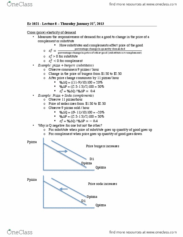 Economics 1021A/B Lecture 8: Lecture 8 Cross (price) elasticity of demand and Supply.pdf thumbnail