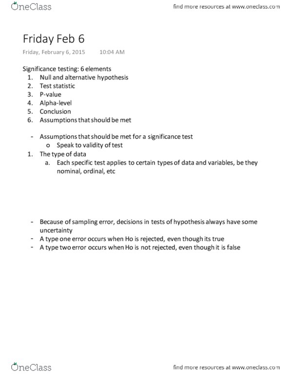 SOCI 328 Lecture Notes - Lecture 10: Test Statistic thumbnail