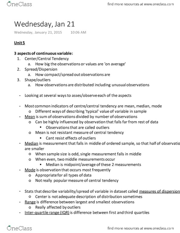 SOCI 328 Lecture Notes - Lecture 5: Interquartile Range, Central Tendency, Quartile thumbnail