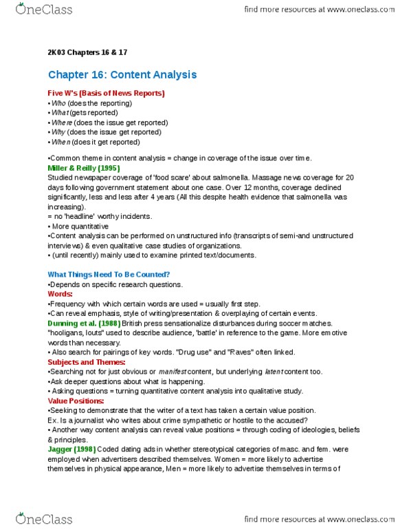 SOCPSY 2K03 Chapter Notes - Chapter 16-17: Five Ws, Polysemy, Commonsense Reasoning thumbnail