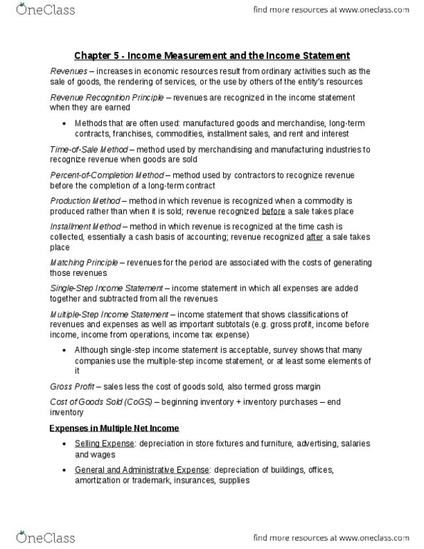 ACC 100 Lecture Notes - Lecture 5: Gross Margin, Income Statement thumbnail