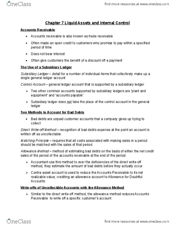 ACC 100 Lecture Notes - Lecture 7: Subledger, General Ledger, Accounts Payable thumbnail