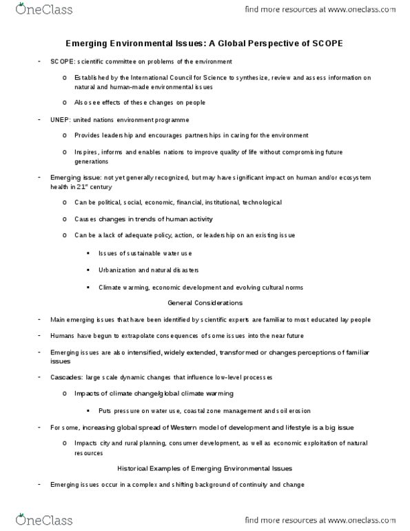 ENVS 1000 Lecture Notes - Lecture 13: Biogeography, Institute For Operations Research And The Management Sciences, Smog thumbnail