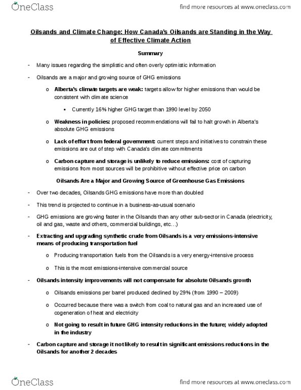 ENVS 1000 Lecture Notes - Lecture 20: Cogeneration, Scotford Upgrader, Avoiding Dangerous Climate Change thumbnail