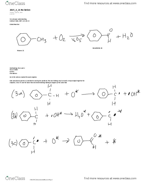 CHEN 3102 Lecture Notes - Lecture 48: Reaction Step, Reconsideration Of A Motion, Stoichiometry thumbnail