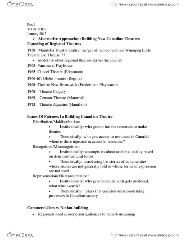 THTRFLM 3DD3 Lecture Notes - Lecture 8: Comfort Object, Factory Theatre, Theatre New Brunswick thumbnail