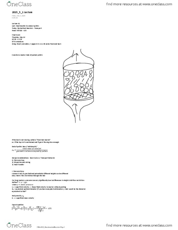 CHEN 3102 Lecture Notes - Lecture 48: Turbulence, Heat Transfer Coefficient, Packed Bed thumbnail