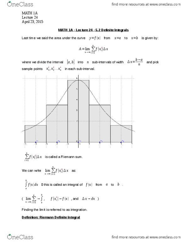 MATH 1A Lecture Notes - Lecture 24: Autocad Dxf, Farad, Riemann Sum thumbnail