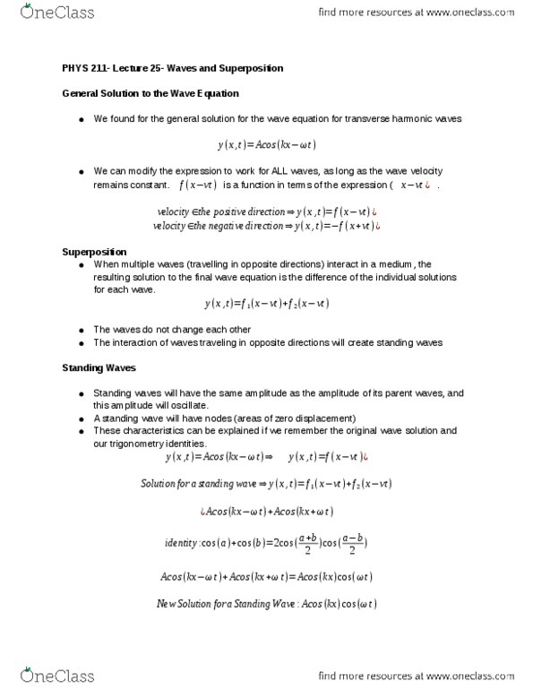 PHYS 211 Lecture Notes - Lecture 25: Normal Mode, Wave Equation, Wavenumber thumbnail