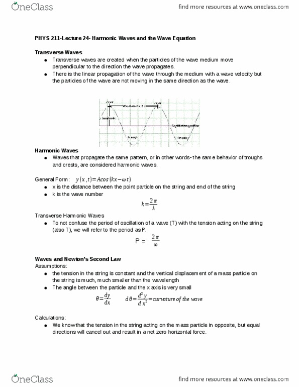 PHYS 211 Lecture Notes - Lecture 24: Point Particle, Small-Angle Approximation, Wave Equation thumbnail