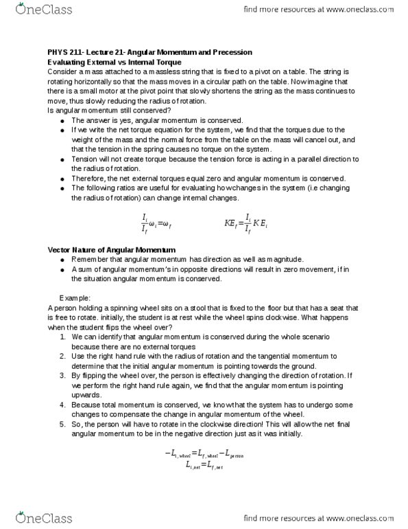 PHYS 211 Lecture Notes - Lecture 21: Spinning Wheel, Angular Momentum thumbnail