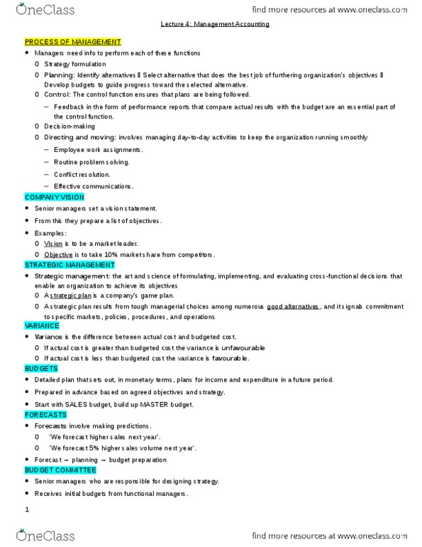 Management and Organizational Studies 3370A/B Lecture Notes - Lecture 4: Conflict Resolution, Certified Management Accountants Of Canada, Cash Flow Statement thumbnail