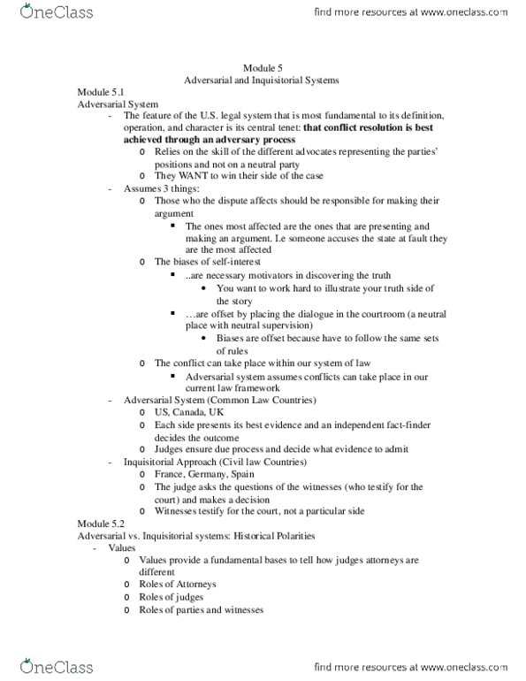 CJL 3038 Lecture 5: Module 5. Adversial and Inquestorial.docx thumbnail