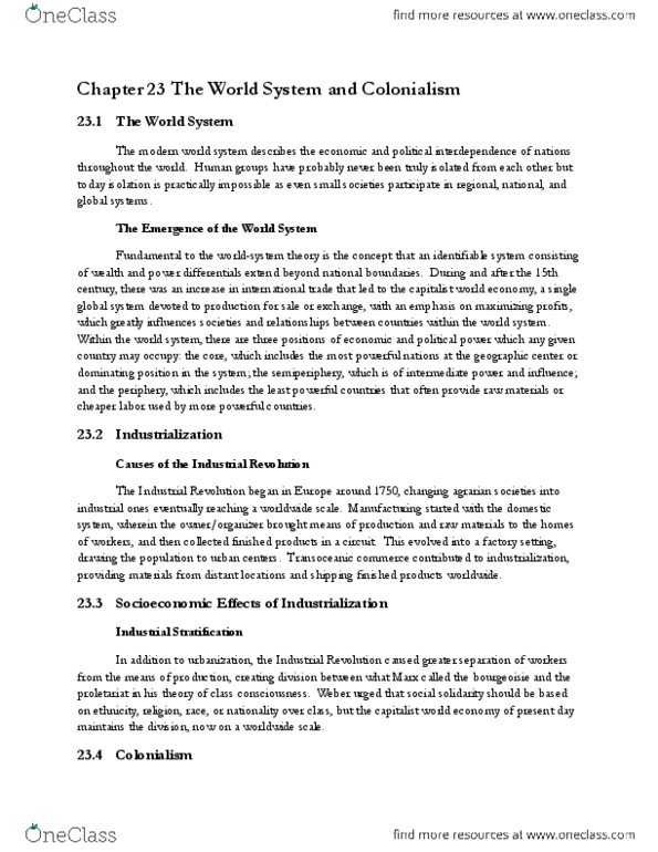 CAS AN 101 Chapter Notes - Chapter 23: Proletariat, Class Consciousness, Bourgeoisie thumbnail