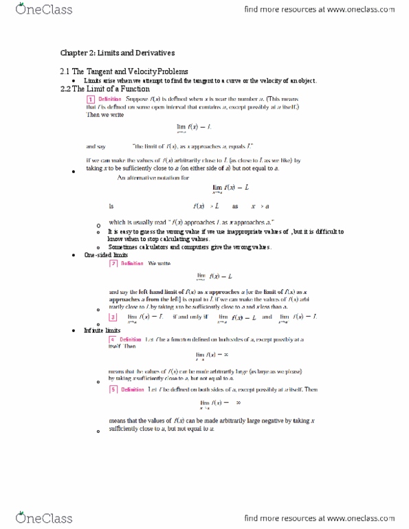 MATH 115 Chapter Notes - Chapter 2: Asymptote, Logarithm thumbnail