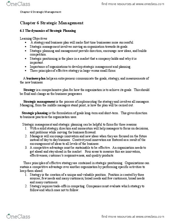 MGMT 2100 Chapter Notes - Chapter 6: Competitive Intelligence, Market Environment, Strategic Planning thumbnail