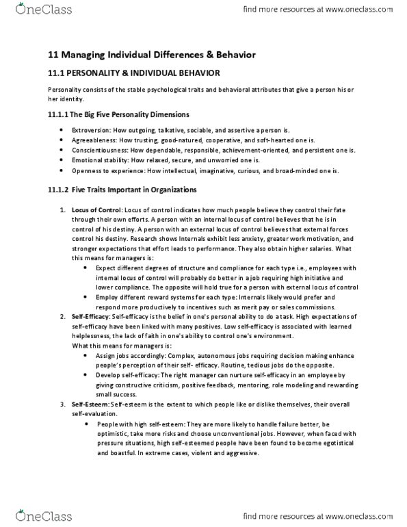 MGMT 2100 Chapter Notes - Chapter 11: Learned Helplessness, Attribution Bias, Leon Festinger thumbnail