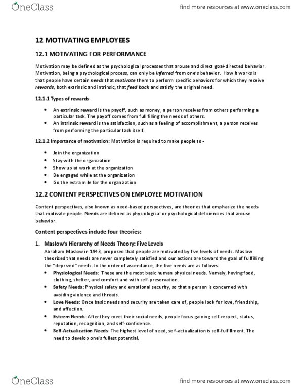 MGMT 2100 Chapter Notes - Chapter 12: Flextime, Profit Sharing, Telecommuting thumbnail