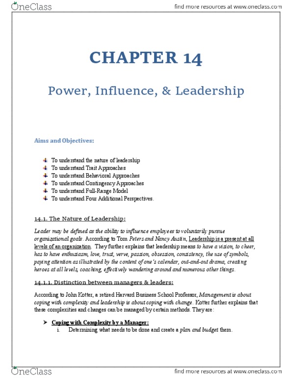 MGMT 2100 Chapter Notes - Chapter 14: Organizational Culture, John Kotter, Group Dynamics thumbnail