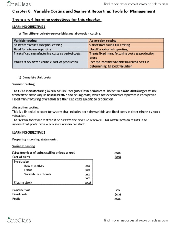 ACCT 2200 Chapter Notes - Chapter 6: Stock Valuation, Total Absorption Costing, Income Statement thumbnail