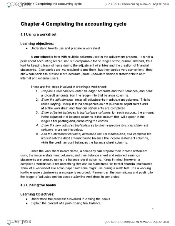 ACCT 1201 Chapter 4: Completing the Accounting Cycle thumbnail