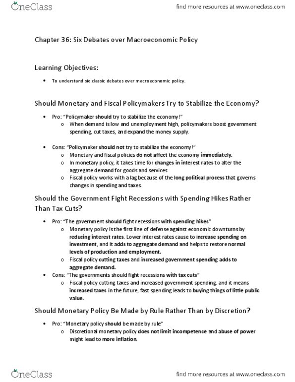 ECON 2010 Chapter Notes - Chapter 36: Fiscal Policy, Money Supply, Menu Cost thumbnail